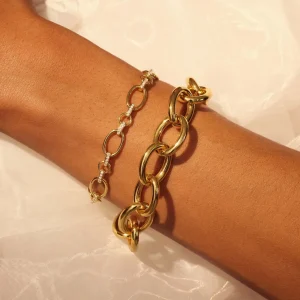 Bibbiena Poppi Clara 925 Sterling Silber vergoldetes Gliederarmband mit Zirkoniasteinen