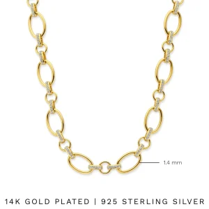 Bibbiena Poppi Clara 925 Sterling Silber vergoldetes Gliedercollier mit Zirkoniasteinen