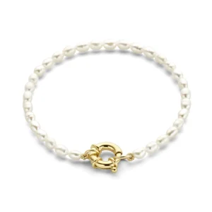 Brioso Cortona Bella 925er Sterlingsilber vergoldetes Perlenarmband mit 14 Karat Goldplattierung