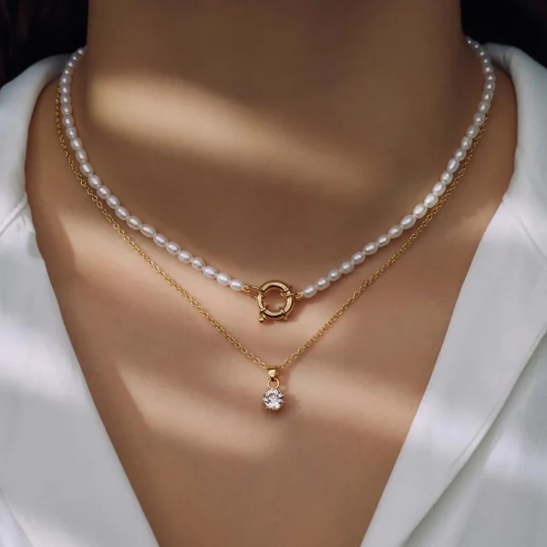 Brioso Cortona Bella 925er Sterlingsilber vergoldet Perlenkette mit 14 Karat Vergoldung