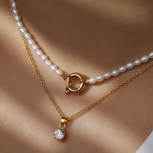 Brioso Cortona Bella 925er Sterlingsilber vergoldet Perlenkette mit 14 Karat Vergoldung
