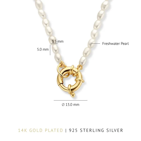 Brioso Cortona Bella 925er Sterlingsilber vergoldet Perlenkette mit 14 Karat Vergoldung