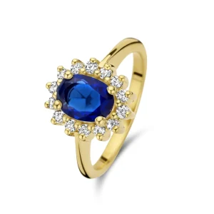 Mia Colore Azure 925 Sterlingsilber vergoldeter Ring mit blauem Zirkoniastein