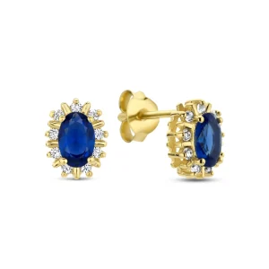 Mia Colore Azure 925 Sterling Silber vergoldete Ohrstecker mit blauem Zirkoniastein