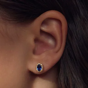 Mia Colore Azure 925 Sterling Silber vergoldete Ohrstecker mit blauem Zirkoniastein