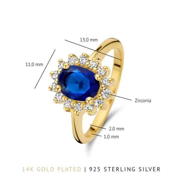 Mia Colore Azure 925 Sterlingsilber vergoldeter Ring mit blauem Zirkoniastein