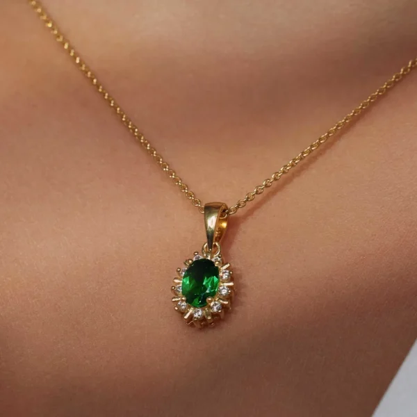 Mia Colore Verdi Halskette aus vergoldetem 925er Sterlingsilber mit grünem Zirkoniastein
