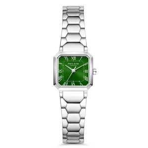 Orologio quadratische Damenuhr silberfarben und grün