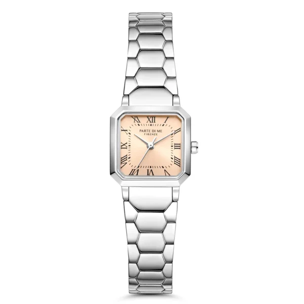 Orologio quadratische Damenuhr silberfarben und taupe
