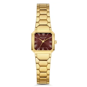 Orologio quadratische Damenuhr goldfarben und dunkelbraun