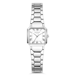 Orologio quadratische Damenuhr silberfarben und weiß