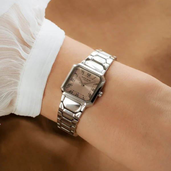 Orologio quadratische Damenuhr silberfarben und taupe