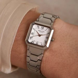 Orologio quadratische Damenuhr silberfarben und weiß