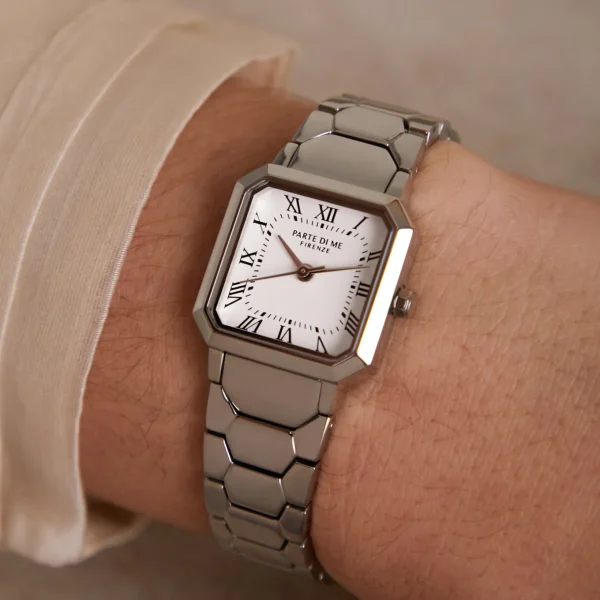 Orologio quadratische Damenuhr silberfarben und weiß