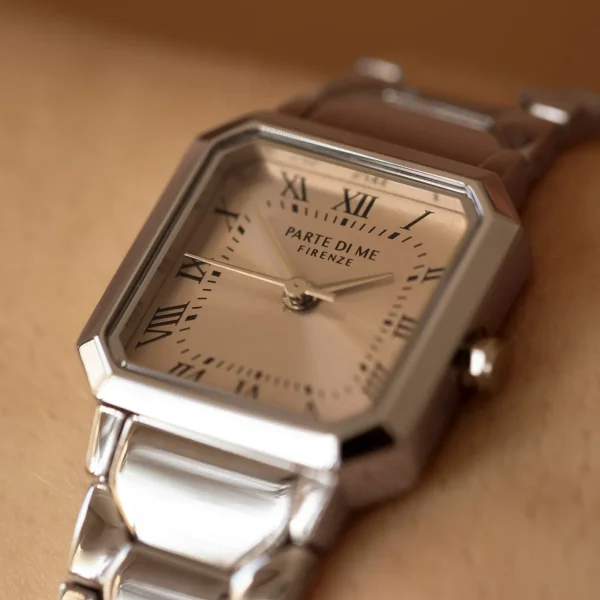 Orologio quadratische Damenuhr silberfarben und taupe