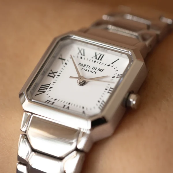 Orologio quadratische Damenuhr silberfarben und weiß