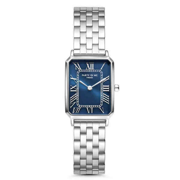 Orologio rechteckige Damenuhr silberfarben und dunkelblau