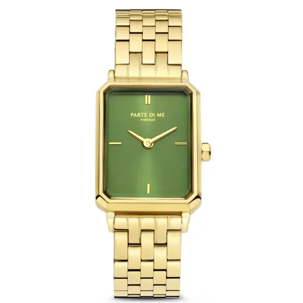 Orologio rechteckige Damenuhr goldfarben und grün