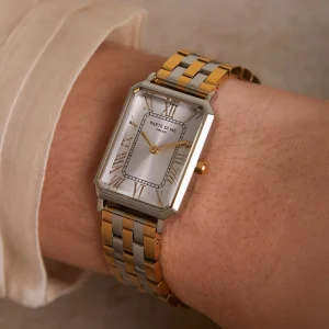 Orologio rechteckige Damenuhr goldfarben und silber