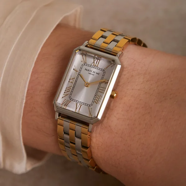 Orologio rechteckige Damenuhr goldfarben und silber