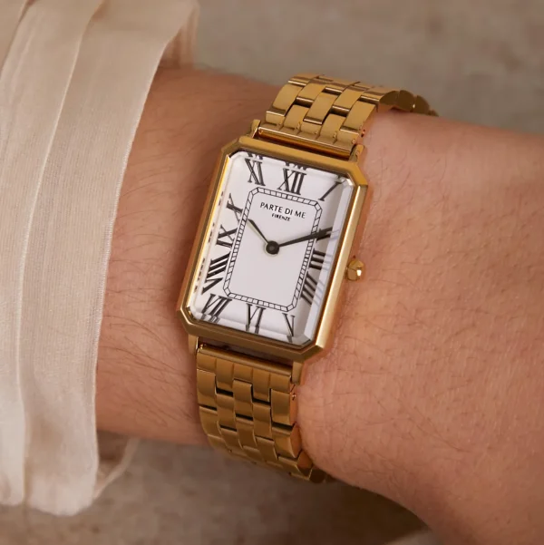 Orologio rechteckige Damenuhr goldfarben und weiß