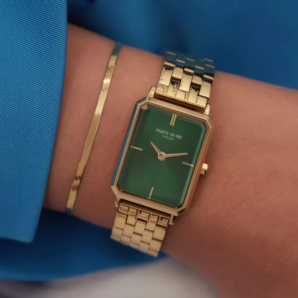Orologio rechteckige Damenuhr goldfarben und grün