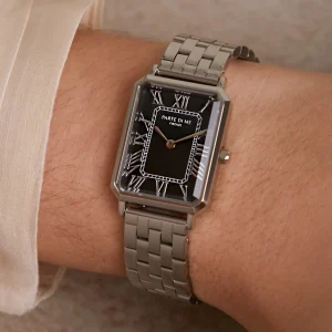 Orologio rechteckige Damenuhr silberfarben und schwarz