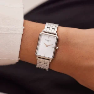 Orologio rechteckige Damenuhr silberfarben und Perlmutt