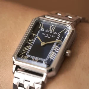 Orologio rechteckige Damenuhr silberfarben und dunkelblau