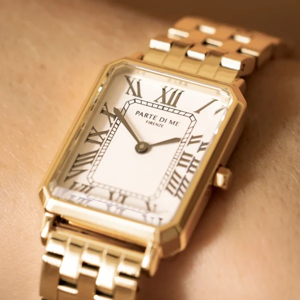Orologio rechteckige Damenuhr goldfarben und weiß