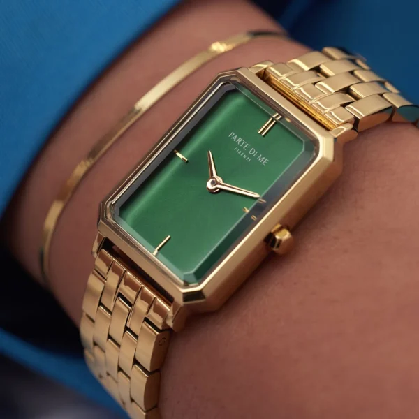 Orologio rechteckige Damenuhr goldfarben und grün