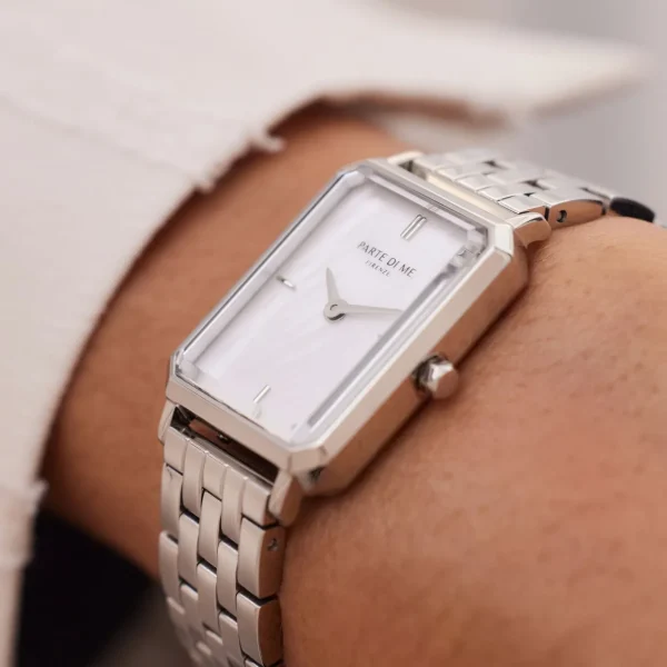 Orologio rechteckige Damenuhr silberfarben und Perlmutt