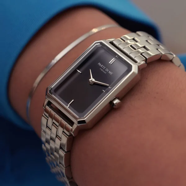 Orologio rechteckige Damenuhr silberfarben und schwarz