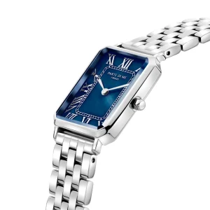 Orologio rechteckige Damenuhr silberfarben und dunkelblau