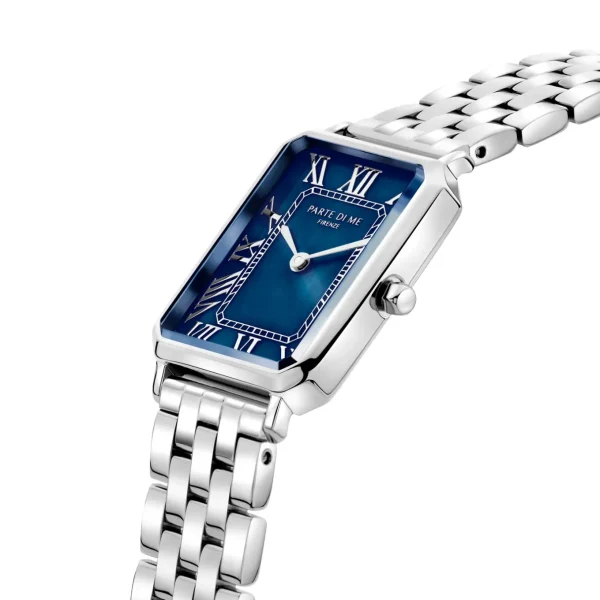 Orologio rechteckige Damenuhr silberfarben und dunkelblau