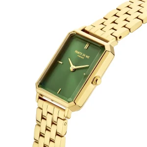 Orologio rechteckige Damenuhr goldfarben und grün