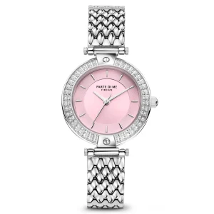 Orologio runde Damenuhr silberfarben und rosa