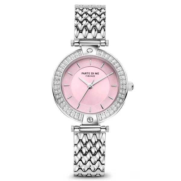 Orologio runde Damenuhr silberfarben und rosa