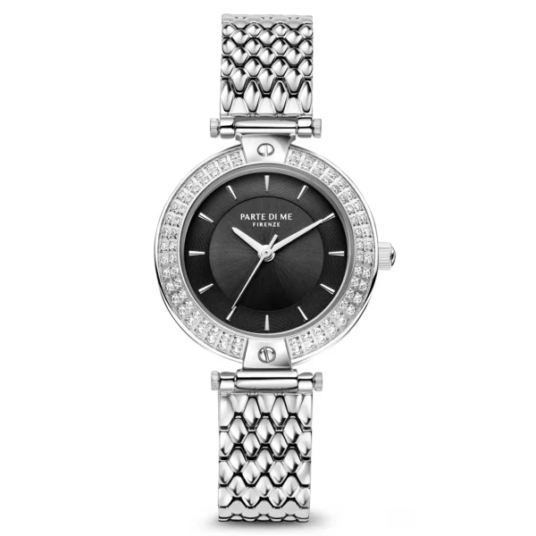Orologio runde Damenuhr silberfarben und schwarz