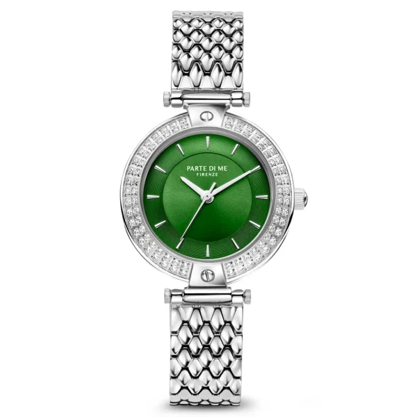 Orologio runde Damenuhr silberfarben und grün