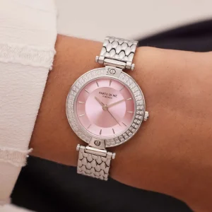 Orologio runde Damenuhr silberfarben und rosa