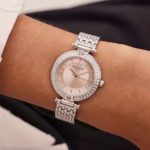 Orologio runde Damenuhr silberfarben und taupe