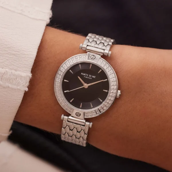 Orologio runde Damenuhr silberfarben und schwarz