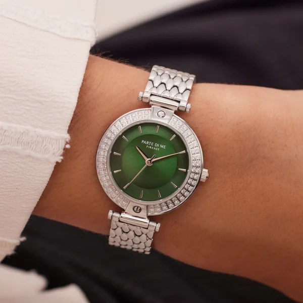 Orologio runde Damenuhr silberfarben und grün