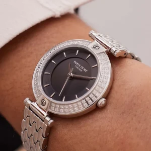 Orologio runde Damenuhr silberfarben und schwarz