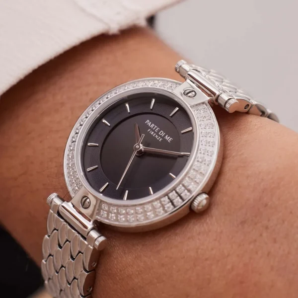 Orologio runde Damenuhr silberfarben und schwarz