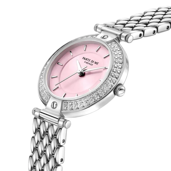 Orologio runde Damenuhr silberfarben und rosa