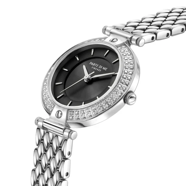 Orologio runde Damenuhr silberfarben und schwarz