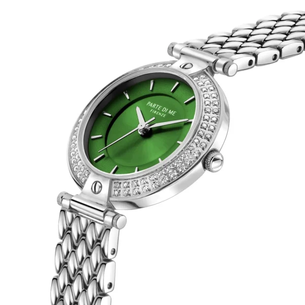 Orologio runde Damenuhr silberfarben und grün