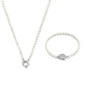 Sorprendimi 925 Sterling Silber Halskette und Armband Geschenkset mit Süßwasserperlen